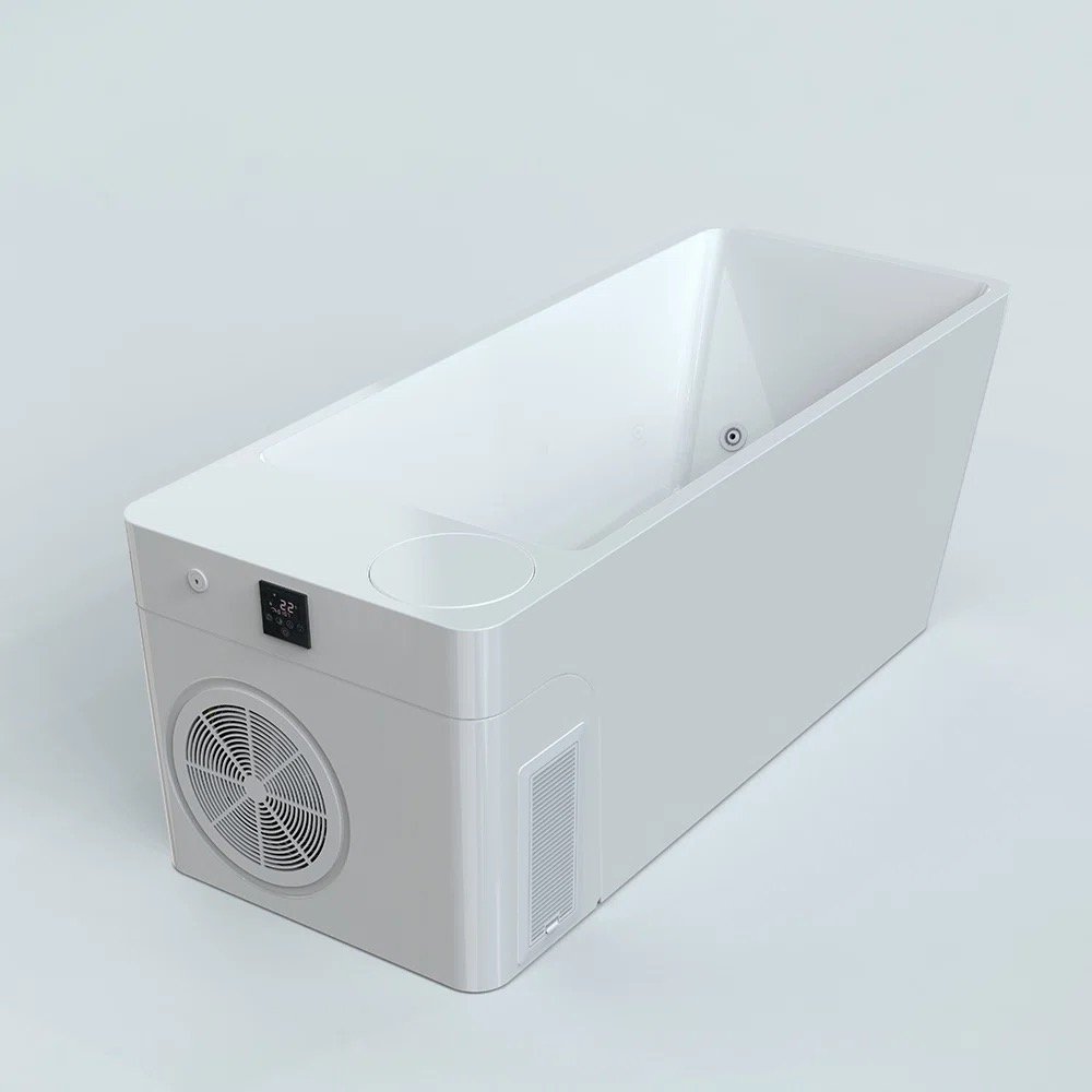 Frost cold plunge tub in white acrylic with the integrated chiller vent on the side panel