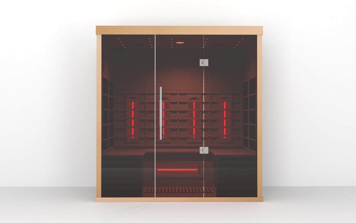 Wide front view of the Lumin Three cabin with the infrared emitters lit