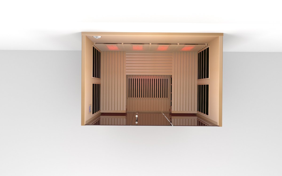 View into the Lumin Three cabin showing the bench layout and backrest emitters