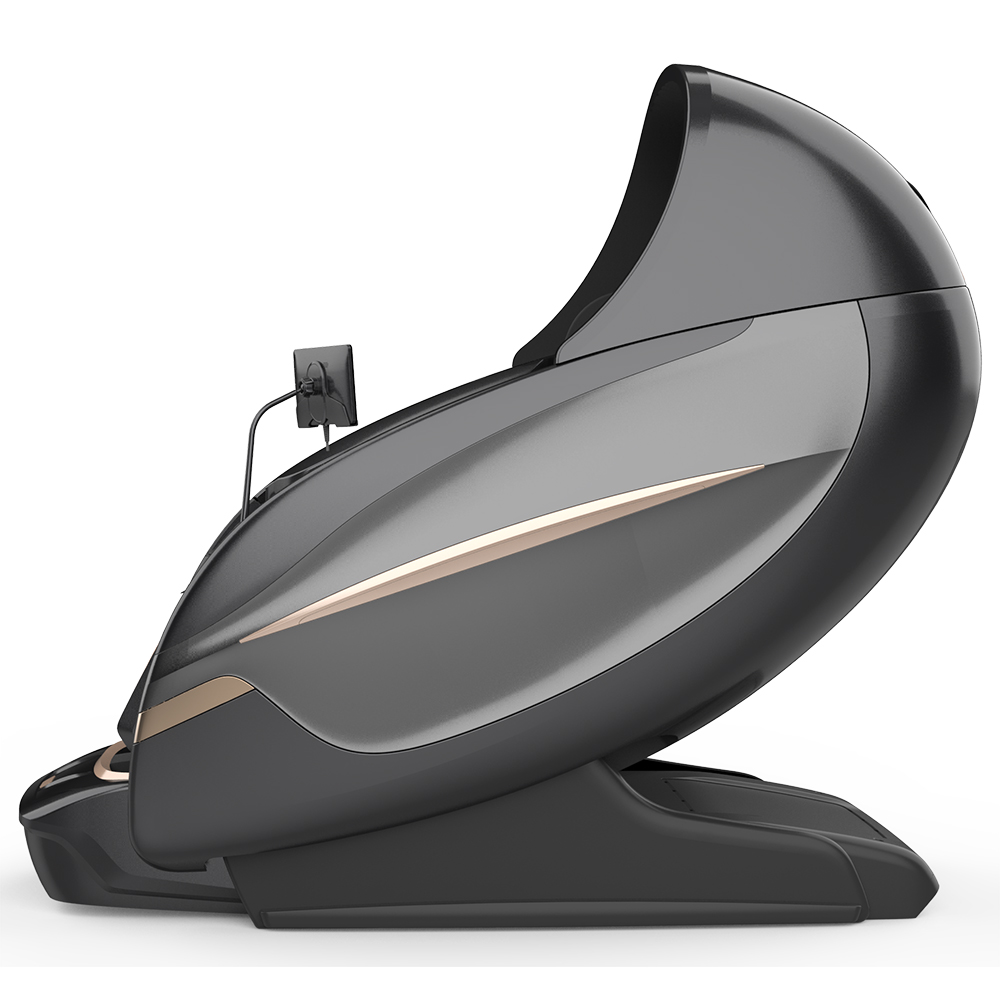 OmniSense 4D massage chair in dark grey, viewed from the side